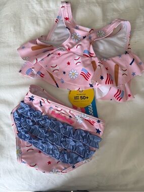 Ruffle Butts Pink Play Ball Flounce Bikini - UPF 50+ 3-6 Months NWT